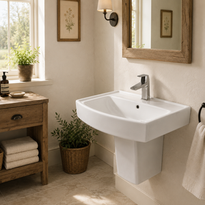 Lavabo mural moderne en céramique avec pied, à fermeture douce et facile à nettoyer, idéal pour les salles de bain de villas, hôtels et hôpitaux - Product Image 5