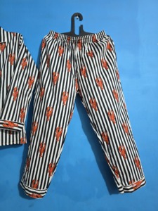 Lobuster Block Print Cotton <b>Pajama</b> Set for Women | Handcrafted Indian Striped Night <b>Suit</b> - Product Image 3