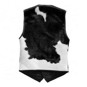 Chaleco de Piel Vacuna con Estampado para Hombre, Talla Grande, Cuello en V, Cierre de Botón, Informal, para Invierno, Corte Regular, con Decoración de Piel - Product Image 4