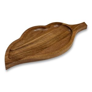 Bandeja de Servir de Madera de Acacia con Diseño Rústico Hecho a Mano en Forma de Hoja, Plato Decorativo para Diwali, Navidad, Té, Café, Aperitivos, Mesa - Product Image 3