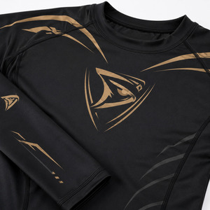 Men's Black Full Sleeve Rash Guard Gold Eagle Logo Raised Rubber Print Breathable Quick Dry Spandex Polyester <b>Compression</b> <b>Shirt</b> - Product Image 6