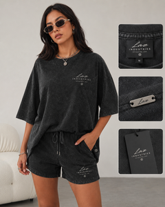 Ensemble T-shirt et short surdimensionné pour femme Laz Industries, couleur crème, décontracté, été, grande taille, coupe classique, col rond, en molleton respirant - Product Image 5