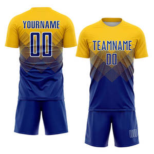 Uniforme de Fútbol Personalizado con Transferencia Térmica en Dorado y Blanco Real, Servicio OEM, Protección UV, Transpirable, Corte Clásico Ajustado - Product Image 1