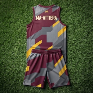 ชุดบาสเก็ตบอลชาย Ma-Attiera สีแดงเบอร์กันดี เทา เหลือง พร้อมกางเกงขาสั้น ชุดยูนิฟอร์มกีฬาทีมแบบซับลิเมชั่น - Product Image 5