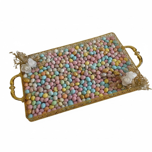 High Quality Silver Metal Chocolates Tray With Gold <b>Floral</b> Handle Modern Style Decorative Chocolates Serving Tray For Home Use - Product Image 2