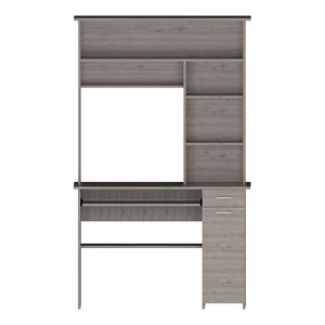 Escritorio gris claro Compu 180 Hutch con múltiples estantes Bandeja para teclado Soporte para CPU Un cajón-Escritorio para computadora - Product Image 2