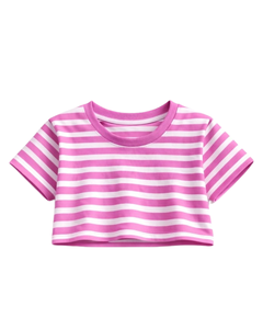 Ensemble crop top et short rayé rose et blanc personnalisé pour femme – Tenue décontractée d'été deux pièces avec taille élastique – Vêtements de détente et streetwear OEM - Product Image 2