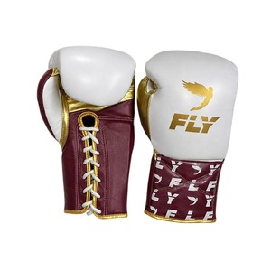 Gants de boxe en cuir à lacets blancs, bordeaux et or avec impression UV, respirants, pour entraînement et sparring, pour adultes MSW-MZ-FBG-07 - Product Image 1