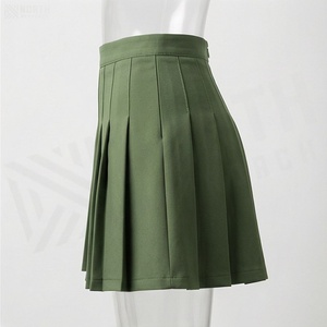 Minifalda Plisada para Mujer, Color Verde Oliva Sólido, Cintura Regular, Tejido de Tela, Estilo Casual para Todas las Temporadas - Product Image 3