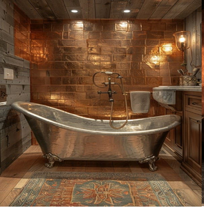 Bañera artesanal de cobre texturizado que combina perfectamente con azulejos de piedra. Estilo llamativo disponible a precios de mayorista. - Product Image 5