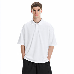 Camisetas Polo Oversize de Algodón 100% Pesado con Cremallera para Hombre, Camiseta Polo con Hombros Caídos y Cuello Vuelto, Camisetas Polo de Verano con Cremallera para Hombre - Product Image 5
