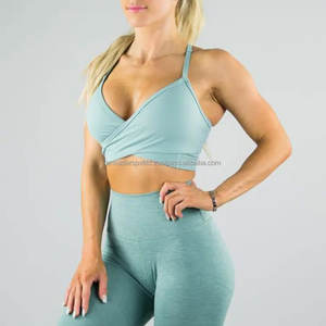 Soutien-gorge de sport personnalisé OEM ensemble pantalon de yoga pour femmes équipement de course à pied rembourré haut avant Logo grande taille réversible respirant - Product Image 5