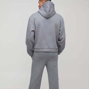 Ensemble survêtement homme gris 2-en-1 avec sweat à capuche et pantalon de jogging, vêtements de sport décontractés, séchage rapide, 100% coton, manches longues, coupe légère et ajustée - Product Image 6