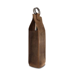 Porte-bouteilles en cuir grainé de haute qualité, porte-bouteille de vin fabriqué à la main, sac de bouteille de vin personnalisé Produit OEM et FBA - Product Image 2