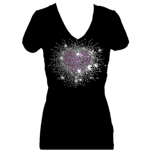 Camiseta Personalizada al por Mayor, Ecológica, de Lona, con Gráfico de Corazón y Manos de Esqueleto con Pedrería, Estilo Y2K, Gótico, Streetwear, Negra, de Algodón - Product Image 2