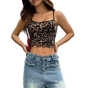 Factory Direct Leopard Mesh <b>Spaghetti</b> <b>Strap</b> Crop <b>Top</b> For Women’s Boutique Fashion Summer Lightweight Y2K women's shirt USA - Product Image 1