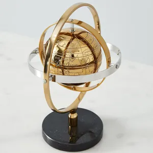 Esfera Armilar Dorada con Base Negra, Decoración de Mesa, Escultura Vintage del Mapa del Mundo Celestial para Hogar u Oficina - Product Image 3