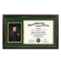 Cadre moderne pour diplôme universitaire avec porte-pompon, boîte de présentation en bois pour diplôme, cadre photo ouvert, motif animal et fleur