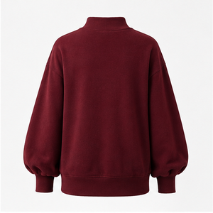 Sweat-shirt surdimensionné pour femme en bordeaux personnalisé, col montant, manches bouffantes, poignets côtelés, pull décontracté WSS-0028 - Product Image 2