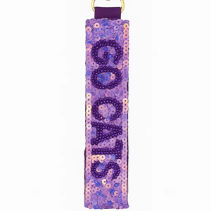 Purple Sequin Beaded Gocats Keychain <b>Wristlet</b> Gameday Glitter Personalized Name Adjustable Keyring with Lobster Clasp Keychains - Product Image 1