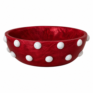 FAIZA CRAFT Polished <b>Red</b> Resin <b>Bowl</b> with White Dots Handmade Lightweight Modern Decorative Serving <b>Bowl</b> for Home Party - Product Image 3