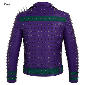 Blouson de moto punk rock pour homme en cuir véritable respirant, fait main, style urbain, matelassé, col montant, vente en gros - Product Image 6