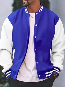 <b>Men's</b> Winter Solid Red <b>White</b> Varsity <b>Jacket</b> Stand Collar Button Front Regular Fit Custom Logo Embroidery 100% Wool Windproof - Product Image 5