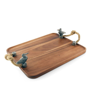 Handcrafted Premium Wooden <b>Serving</b> <b>Tray</b> With Decorative <b>Gold</b> Fish Handles Luxury Rectangular Mango Wood Platter For Hotels - Product Image 6