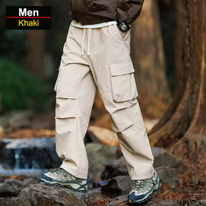 Pantalones Cargo Casuales para Hombre, Corte Holgado, Multibolsillos, para Senderismo, con Cordón Ajustable en el Tobillo, Resistentes, Estilo Urbano - Product Image 3