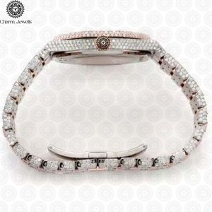 Montre de luxe Charm_Jewells en acier inoxydable, boîtier tonneau, cadran analogique, bracelet en or rose et diamants, mouvement mécanique, mode masculine - Product Image 6
