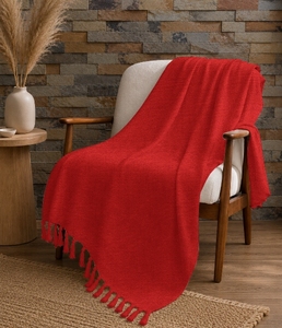 Manta de Lana Acrílica Tejida Roja Sólida con Flecos para Uso en el Hogar en Invierno, para Mayores de 18 Años - Product Image 6