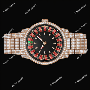 Reloj de Pulsera de Lujo con Diamantes en Oro Rosa, Diseño de Ruleta, Reloj de Diseñador Premium, Accesorio de Moda con Cristales - Product Image 2
