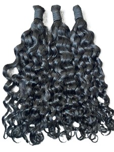Cheveux indiens bouclés naturels bruts en vrac, noirs, à trame unique, Remy, pour tressage et extensions - Product Image 3