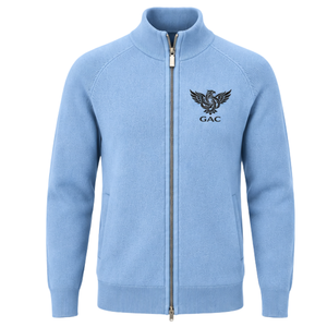 Cardigan zippé en maille pour homme, col montant, manches longues, poignets et ourlet côtelés, bleu clair, avec poches latérales - Product Image 1