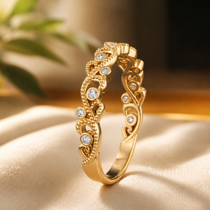 Anillo de media eternidad de moissanita para mujer, corte brillante redondo, banda floral con diamantes, chapado en oro blanco de 10K, anillo de boda para mujer - Product Image 4