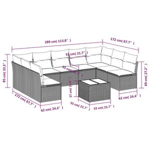 Juego de sofás de patio de ratán sintético gris de 10 piezas con cojines, conjuntos de jardín - Product Image 3