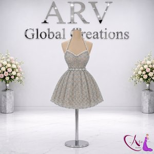 Robe moulante élégante en perles pour femmes |   Robe de soirée sans manches à col halter brodée |   Tenues de soirée cocktail de créateurs - Product Image 3