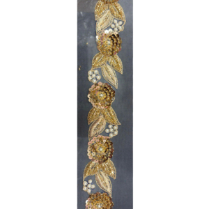 Encaje Floral Barroco 3D de Lujo, Elegante, Tradicional, Étnico y Sexy, Bordado a Mano, con Lentejuelas Doradas y Microperlas, en Tul Transparente - Product Image 1