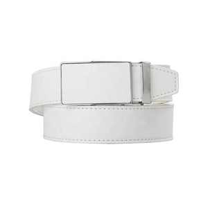Cinturón Formal de Cuero Genuino Blanco con Hebilla Rectangular Plateada, Cierre Automático de Piel de Vaca Sólida - Product Image 2