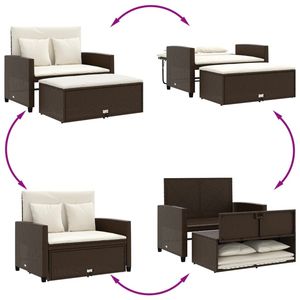 Canapé de patio en polyrotin marron 2 places avec coussins, mobilier d'extérieur durable - Product Image 5