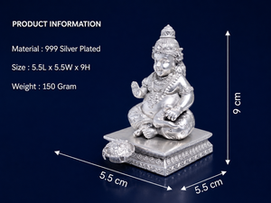 พระพุทธรูปคูเบอร์ชุบเงิน 999 จาก Jaipur Metals |   รูปปั้นเทพเจ้าฮินดูแบบดั้งเดิมทำจากทองเหลืองแท้ 100% |   ของตกแต่งบ้าน |   5.5x3.5x9ซม. |   150 กรัม |   พูจ่า - Product Image 3