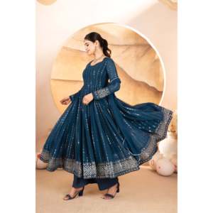 Conjunto de Chifón para Mujer Thirteen D Designer, Top, Pantalón y Dupatta con Lentejuelas y Bordado de Hilo, 100% Poliéster, Color Rama - Product Image 6