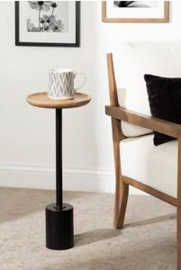 Premium Honey Wood Tray Top Drink <b>Table</b> <b>Matte</b> Black Cylinder Base Accent <b>Table</b> - Product Image 3