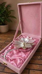 Imperial Brass Store <b>Silver</b> Plated Aluminium Akhand Diya Bell Traditional Oil <b>Lamp</b> Handmade Casting Decorative Gift Box for - Product Image 4