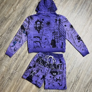 Ensemble survêtement streetwear personnalisé pour homme : sweat à capuche zippé et short en polaire avec imprimé lettrage gothique haute densité – Fournisseur - Product Image 4
