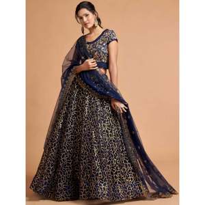 Marvelous Blue <b>Sequins</b> Net Plus Size Lehenga Choli for Party Wear - Product Image 5