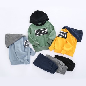 Sudadera Amarilla con Estampado ¿Qué? Conjunto de pantalones azul marino y estampado para niños, conjunto infantil de algodón polar - Product Image 6