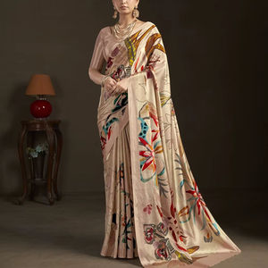 Blusa Cosida con Estampado Floral, Saree de Seda Crepé con Estampado Digital, Prenda Elegante Tradicional India para Fiesta - Product Image 1