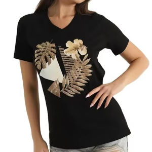 2020 New Arrival Loose Style V Neck Girls Logo Print <b>T</b> <b>Shirt</b> <b>Women</b> 100% Cotton Short Sleeve <b>Women</b> <b>t</b> <b>Shirt</b> - Product Image 1