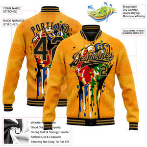 เสื้อแจ็คเก็ตวาร์ซิตี้สีส้มไหม้กรมท่าสำหรับผู้ชาย สไตล์พรีปปี้ พิมพ์ชื่อทีมและหมายเลขตามสั่ง  เสื้อเบสบอลทรงบอมเบอร์ สตรีทแวร์ - Product Image 6